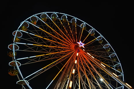 Ferris wheel, ferris wheel, night, neon, lights, HD wallpaper HD wallpaper