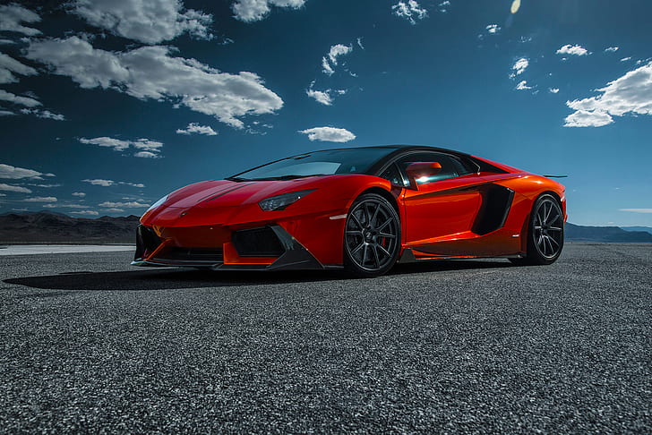 Lamborghini, Orange, Wolken, Himmel, Front, Vorsteiner, Supercar, Wüste, Saragossa, Aventador-V, LP740-4, HD-Hintergrundbild