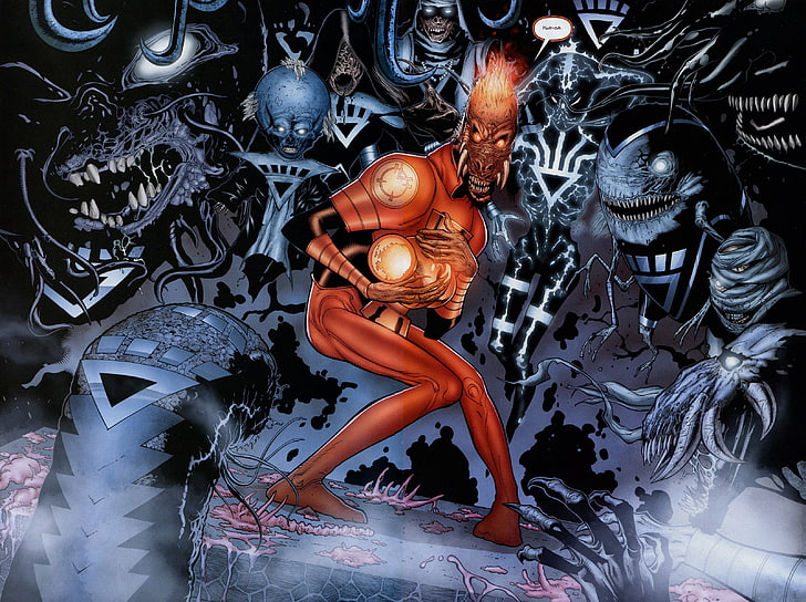 ilustração de personagem monstro laranja, lanterna laranja, larfleeze, quadrinhos, arte em quadrinhos, HD papel de parede