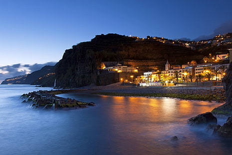 Città, Madeira, Ponta Do Sol, Portogallo, mare, tramonto, Sfondo HD HD wallpaper