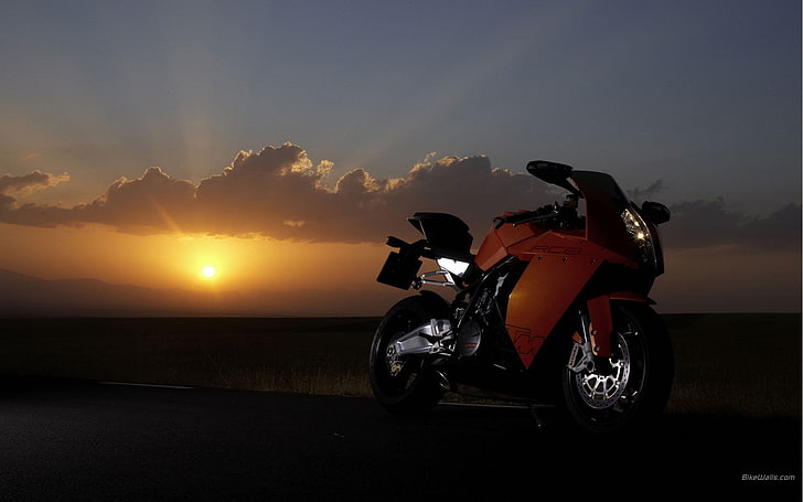 ktm, motorbikes, rc8, sunset, HD wallpaper