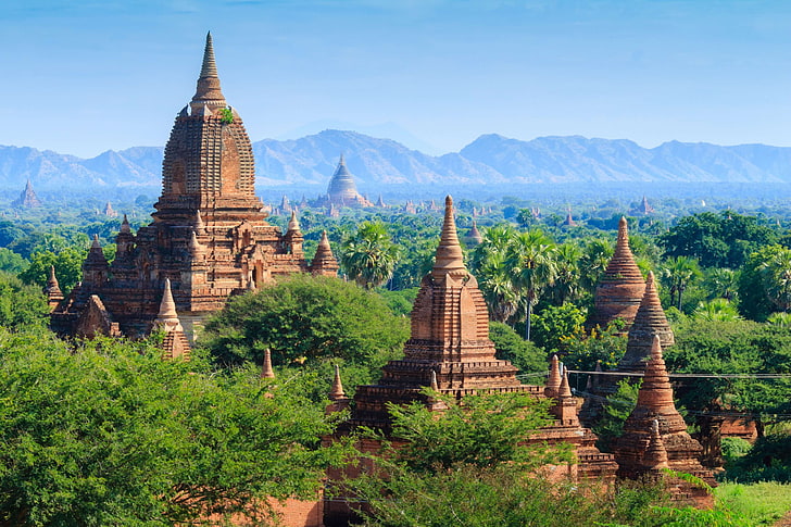 منطقة أثرية ، باغان ، ميانمار ، بانوراما ، صور ، معبد مينينجون ، اليونسكو، خلفية HD