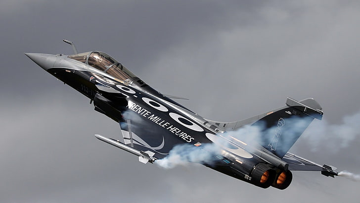 pesawat jet hitam dan putih, Dassault Rafale, pertunjukan udara, Wallpaper HD