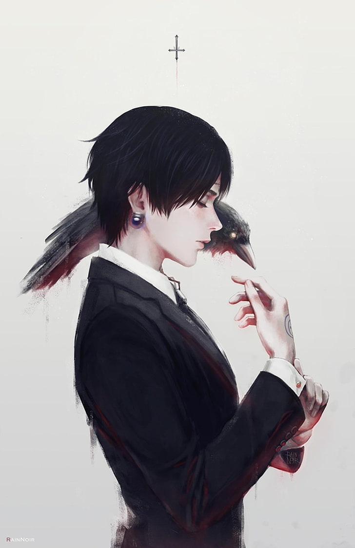 Anime character, Chrollo Lucifer, Hunter x Hunter, suits, raven, HD wallpaper