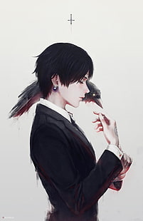 Anime character, Chrollo Lucifer, Hunter x Hunter, suits, raven, HD wallpaper HD wallpaper