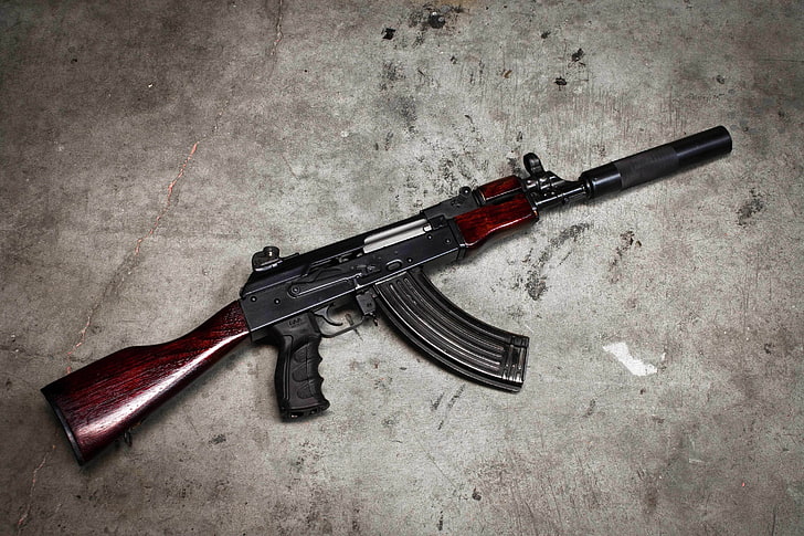 brown and black rifle, weapons, background, machine, Kalashnikov, AK-74, HD wallpaper