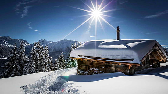 winter, beschaffenheit, landschaft, berge, wald, schnee, schneebedeckte spitze, HD-Hintergrundbild HD wallpaper