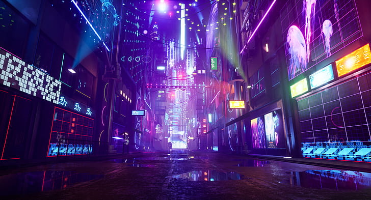 Science-Fiction, Cyberpunk, Straße, HD-Hintergrundbild
