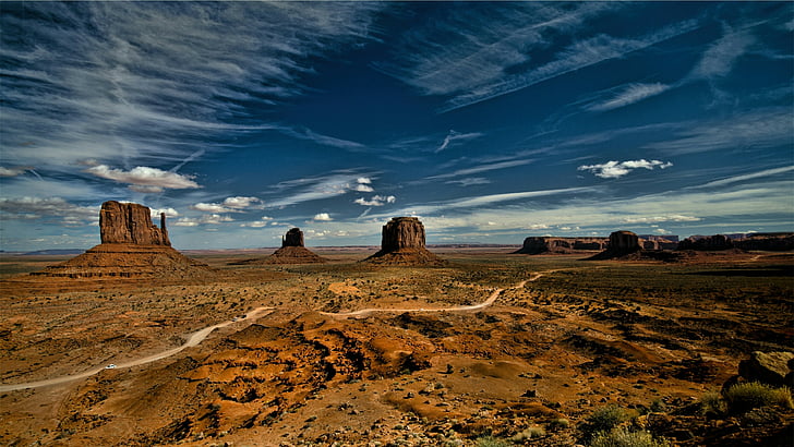 Badlands, horizonte, formación, Buttes, Butte, roca, formación rocosa, desierto, nube, Monument Valley Navajo tribal Park, cielo, West y East Mitten Buttes, Arizona, Estados Unidos, Meseta de Colorado, Monument Valley, Navajo, Fondo de pantalla HD