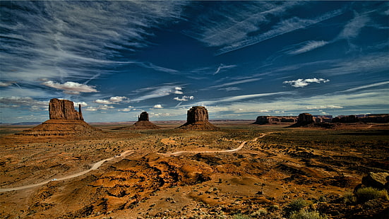 лоши земи, хоризонт, формация, buttes, butte, скала, скална формация, пустиня, облак, паметник долина навахо племенни парк, небе, запад и изток ръкавици без ръкави, Аризона, САЩ, плато Колорадо, паметник долина, навахо, HD тапет HD wallpaper