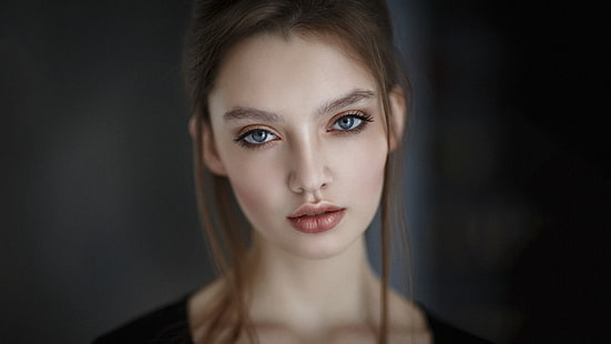 wanita, Alexey Kazantsev, model, memandang penonton, wajah, potret, kedalaman ruang, berambut cokelat, wanita di dalam ruangan, Wallpaper HD HD wallpaper