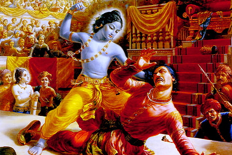 Gerechtigkeit Krishna Gemälde, Hindugott Illustration, Gott, Lord Krishna, kämpfen, HD-Hintergrundbild HD wallpaper