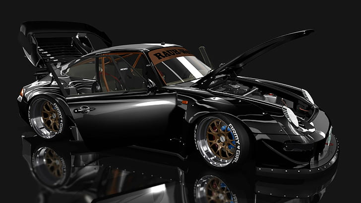 Assetto Corsa, Porsche 911, carreras, diseño gráfico, automóvil, automóviles negros, vehículos, videojuegos, Fondo de pantalla HD