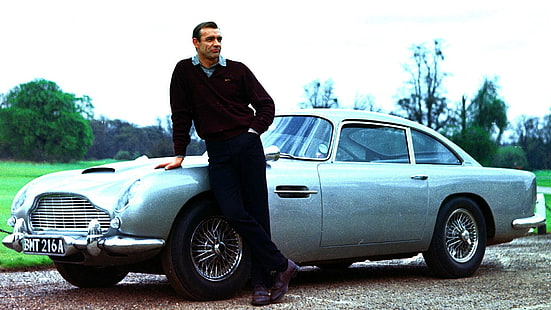 chemise noire pour homme, films, Sean Connery, James Bond, voiture, Aston Martin DB5, 007, Fond d'écran HD HD wallpaper