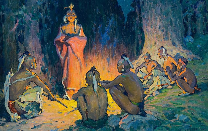 fire, the fire, tribe, Eanger Irving Couse, (about 1926), The Speaker, HD wallpaper