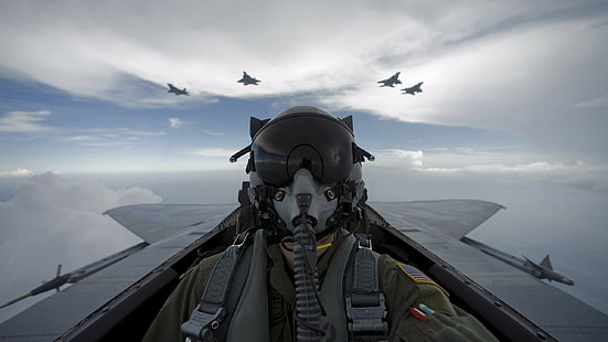 F-15 Eagle, aereo militare, cabina di pilotaggio, US Air Force, Pilote, aereo, Sfondo HD HD wallpaper