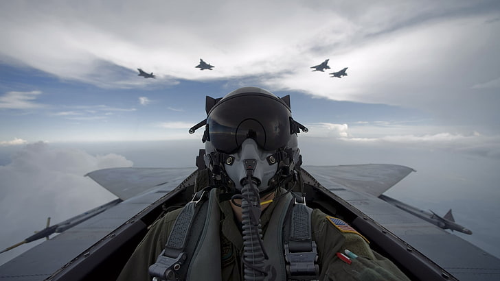 pilot samolotu, pilot, kokpit, F-15 Eagle, US Air Force, samoloty wojskowe, statki powietrzne, Tapety HD