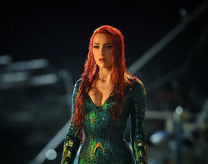 vert, cinéma, rouge, robe, femme, film, Amber Heard, rousse, film, oppai, Aquaman, cheveux rouges, Mera, Fond d'écran HD