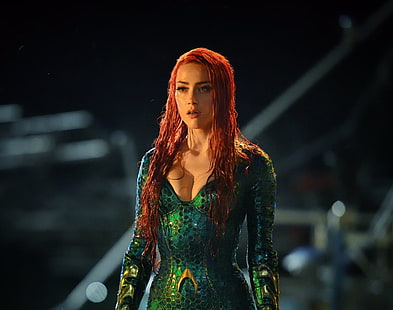 vert, cinéma, rouge, robe, femme, film, Amber Heard, rousse, film, oppai, Aquaman, cheveux rouges, Mera, Fond d'écran HD HD wallpaper