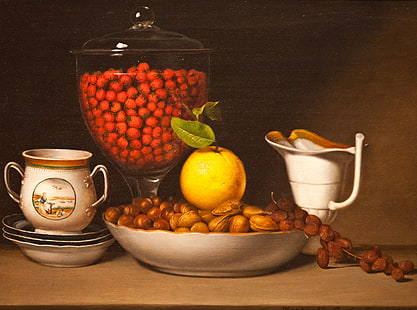 Fruits And Nuts, bowl of dates, Artistic, Drawings, Strawberry, Museum, Chicago, Fruit, Painting, united states, strawberries, illinois, United States of America, Chicagoland, Cook County, Windy City, Art Institute, Art Institute Chicago, Chicago Art Institute, Raphaelle Peale, nuts, HD wallpaper HD wallpaper