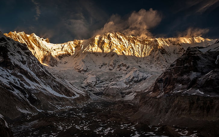 Аннапурна, Гималаи, пейзажи, горы, природа, Непал, тени, снег, восход, HD обои