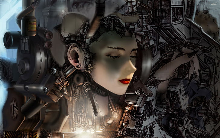 Cyberpunk, futurystyczny, kobieta, zamknięte oczy, cyberpunk, futurystyczny, kobieta, zamknięte oczy, Tapety HD