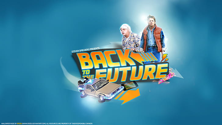 Back to the Future, Back to the Future II (Movies), Back to the Future III (Movie), car, Marty McFly, Dr. Emmett Brown, blue, HD wallpaper