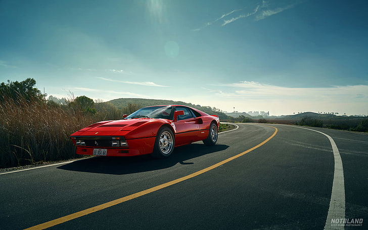 288 GTO, car, Ferrari, red, road, sky, HD wallpaper