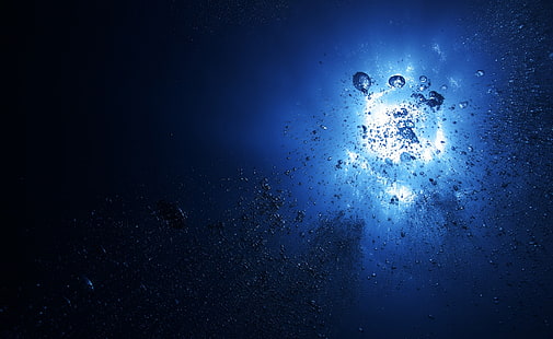 Wasser, Licht, Blasen, Tiefe, dunkelblau, HD-Hintergrundbild HD wallpaper