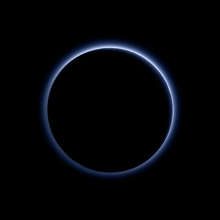 cincin putih bulat, Pluto, Tata Surya, astronomi, ruang, atmosfer, cahaya latar, Wallpaper HD