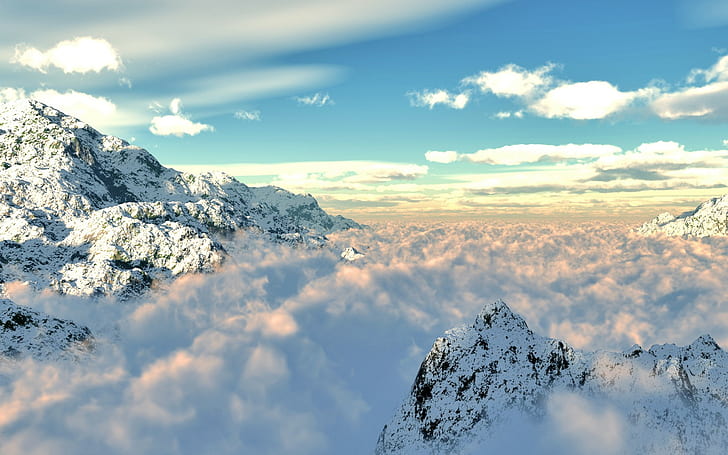 الغيوم والمناظر الطبيعية والجبال والطبيعة والسماء، خلفية HD