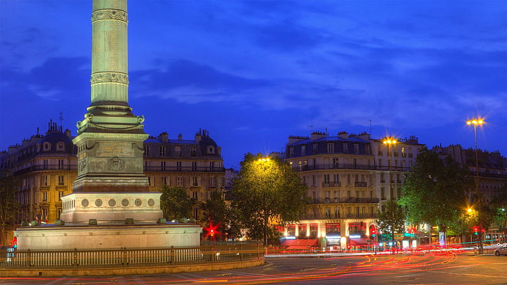 miasto, Paryż, lekkie szlaki, pomnik, Obelisk, Tapety HD
