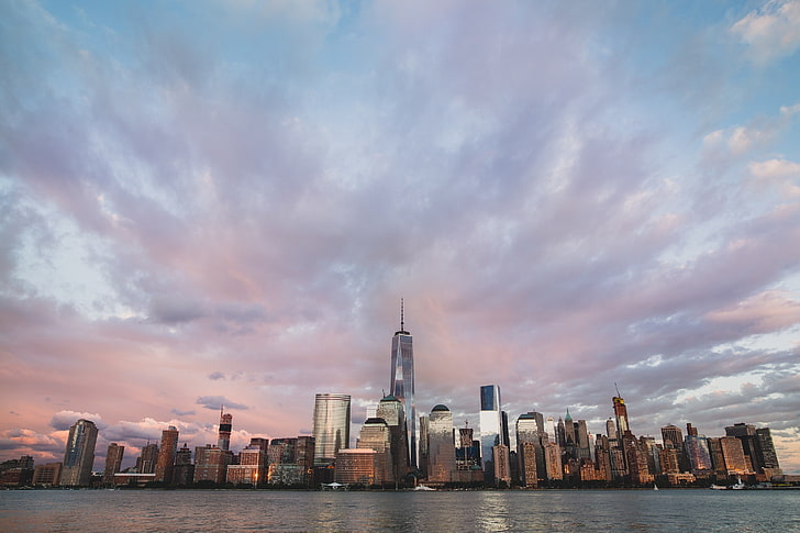 Ню Йорк, дом кула, силует, небостъргач, градски пейзаж, One World Trade Center, HD тапет