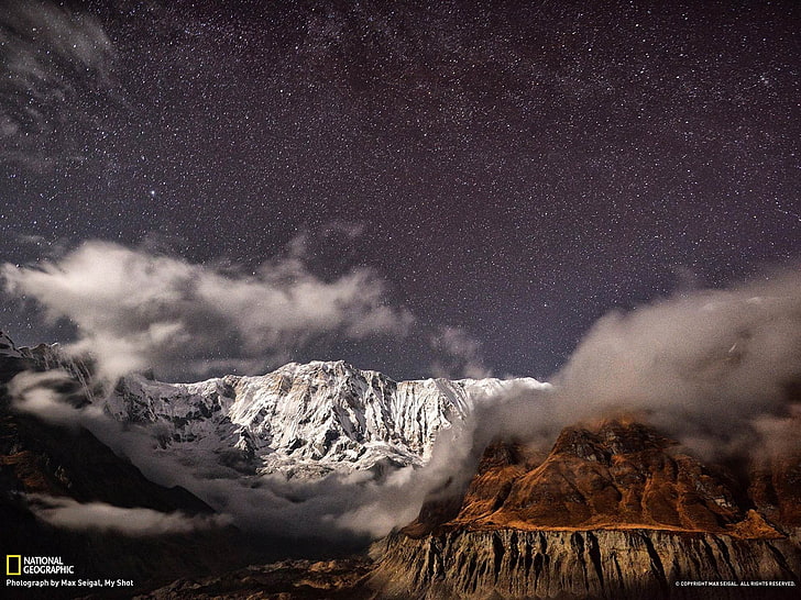 Mondbeschienene Berge Nepal-National Geographic wallpa, Berg während der Nachtzeit, HD-Hintergrundbild