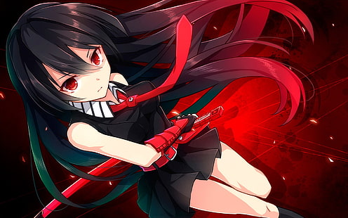 чернокоси женски аниме герой с червени очи, аниме, Akame, Akame ga Kill !, аниме момичета, HD тапет HD wallpaper