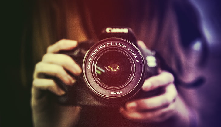 czarno-szara lustrzanka cyfrowa Nikon, vintage, fotografia, Canon, aparat, Tapety HD