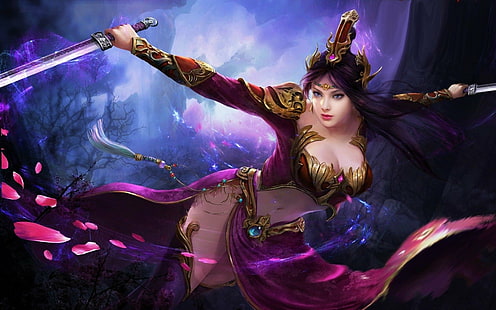 Fantasy, Women Warrior, Girl, Katana, Purple Hair, Woman, Woman Warrior, Tapety HD HD wallpaper
