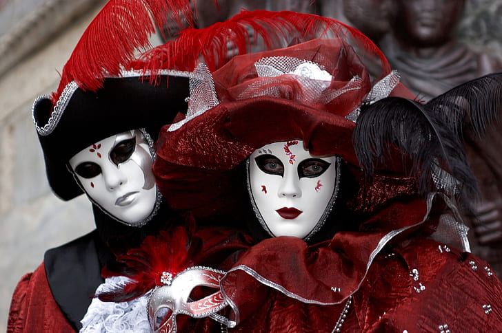 pair, Venice, outfit, carnival, mask, costumes, HD wallpaper