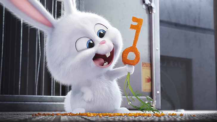 Secret Life of Pets Snowball يحمل مشهدًا سينمائيًا رئيسيًا للجزرة وأفلام وأرانب و The Secret Life of Pets، خلفية HD