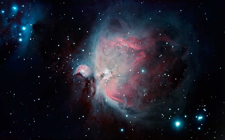 tapeta cyfrowa galaktyki czerwona, niebieska i czarna, przestrzeń kosmiczna, Mgławica Wielka Oriona, mgławica, sztuka kosmiczna, Tapety HD