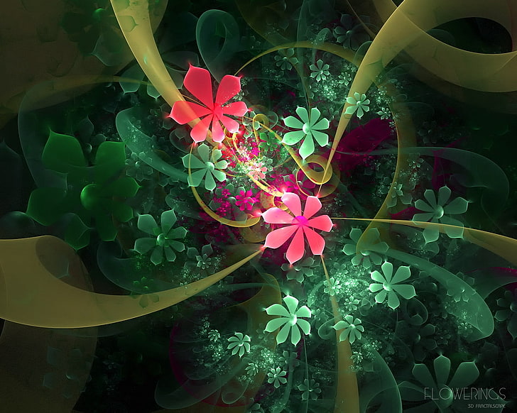 assorted-color flowers wallpaper, flowers, dip, fractal, light, bright, HD wallpaper