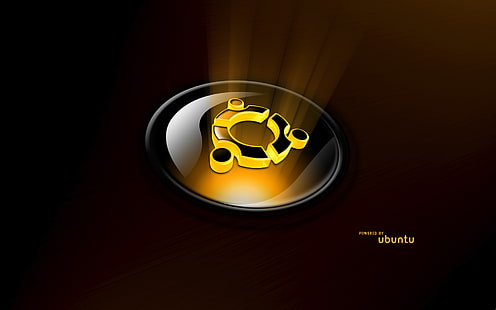 Drivs av Ubuntu, rund gul logotyp, Datorer, Linux, HD tapet HD wallpaper