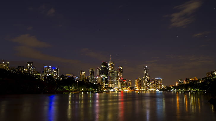 Brisbane Buildings Skyscrapers Noc HD, noc, budynki, pejzaż miejski, wieżowce, Brisbane, Tapety HD