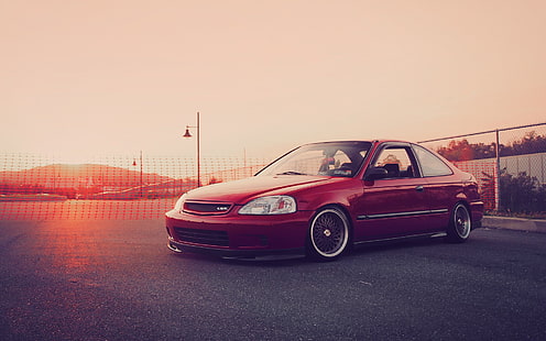 red coupe, Honda, civic, HD wallpaper HD wallpaper