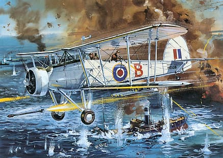 Втората световна война, самолет, самолет, военен, военен самолет, биплан, Кралски флот, Обединеното кралство, торпеден бомбардировач, Fairey Swordfish, HD тапет HD wallpaper