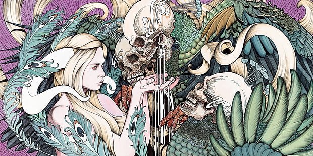 женщина со скелетом, цифровое искусство, череп, смерть, HD обои HD wallpaper