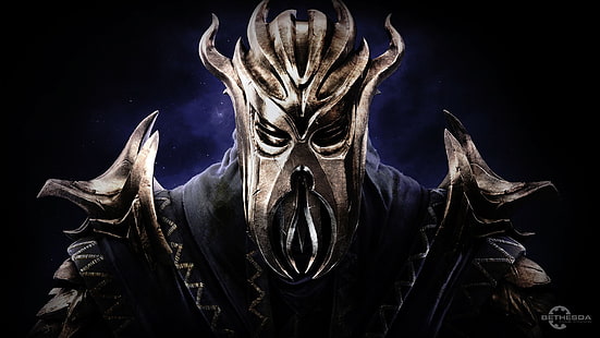وحش يرتدي خوذة ذهبية اللون ، The Elder Scrolls V: Skyrim ، Miraak ، ألعاب الفيديو، خلفية HD HD wallpaper