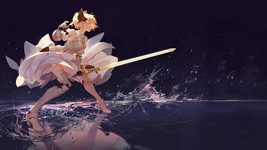 Gadis anime, seri nasib, saber lily, pedang, prajurit, gaun, gadis anime, seri nasib, saber lily, pedang, prajurit, gaun, Wallpaper HD HD wallpaper