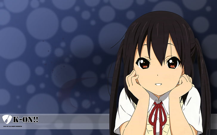 schwarzhaarige weibliche anime-figur, k-on, nakano azusa, mädchen, brünette, blick, HD-Hintergrundbild