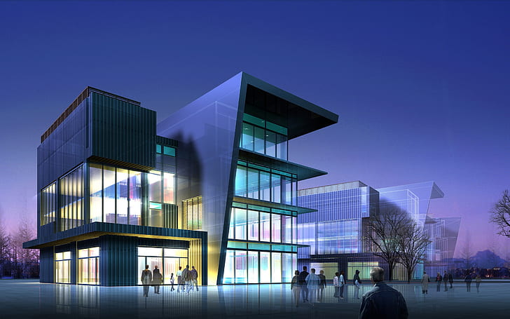 3D moderne Geschäftsgebäude, 3D, Modern, Kommerziell, Gebäude, HD-Hintergrundbild